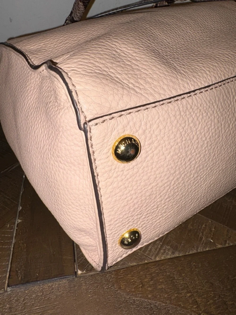 ❤️Michael Kors Hamilton Satchel Snake Trim Lock Bag Blush Beige
